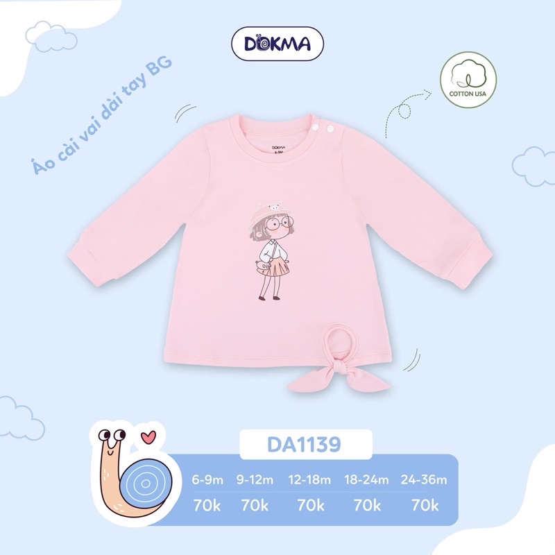 Áo dài tay cài vai bé gái dokma (9-36m)DA1139