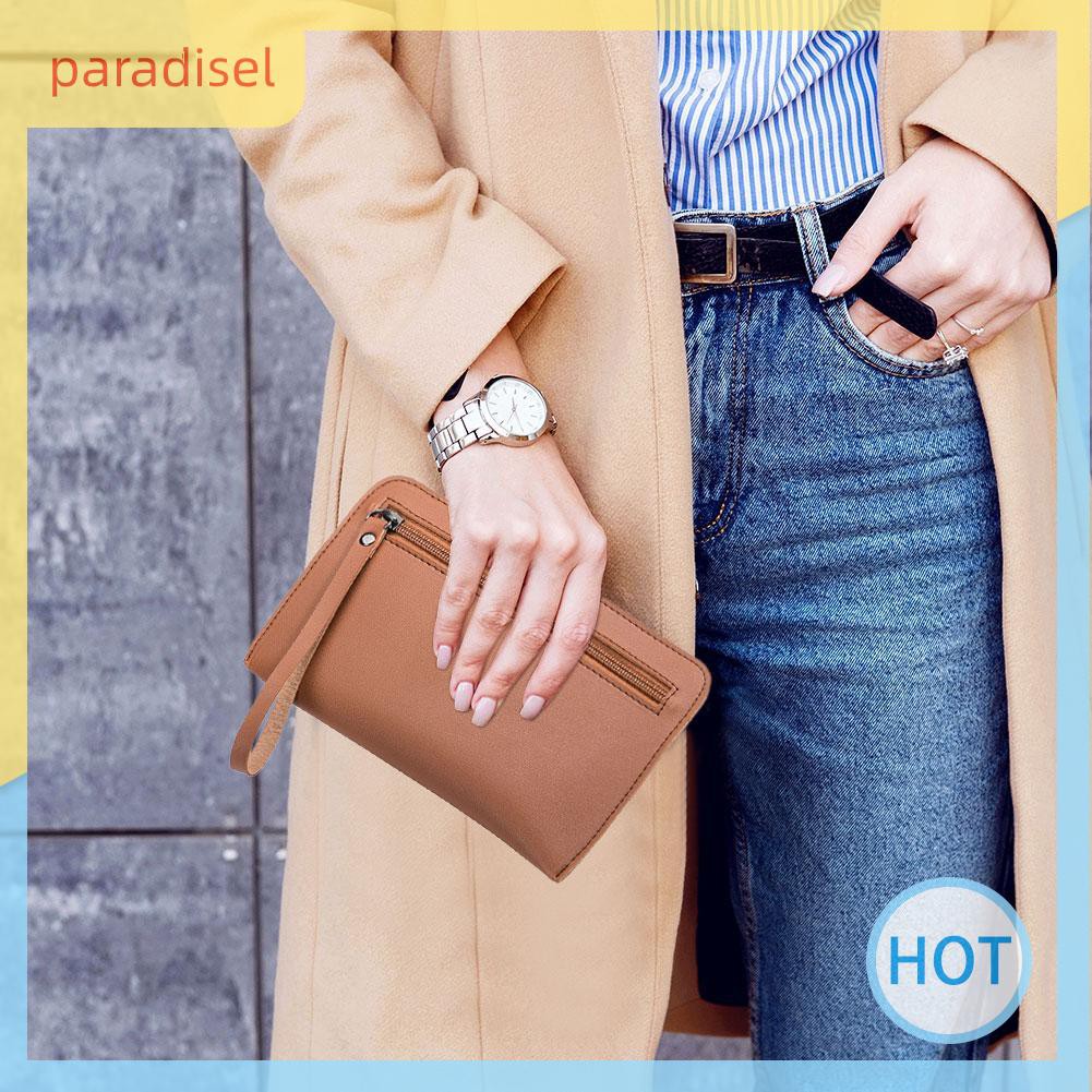 Ví cầm tay da PU mềm mại màu trơn phối khóa kéo sành điệu cho nữ