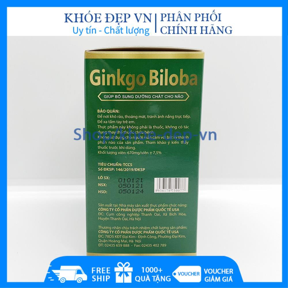 Hoạt huyết dưỡng não Ginkgo Biloba Extract 240mg - Hộp Xanh lá 100 viên