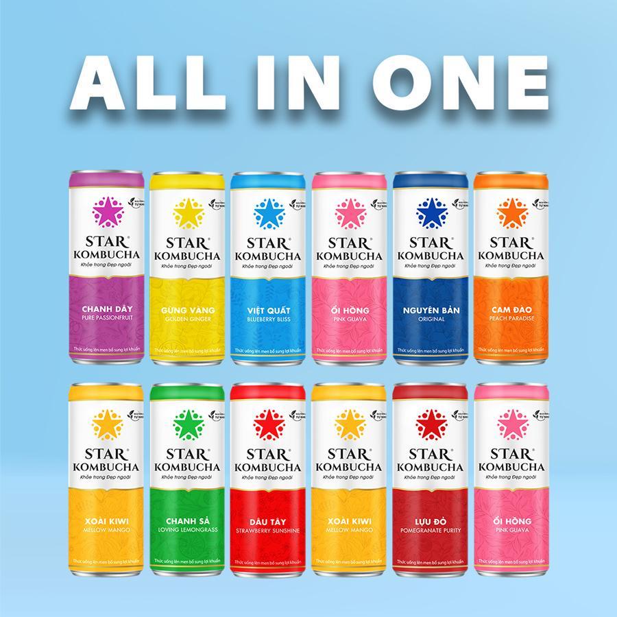 Trà STAR KOMBUCHA All-in-one (250ml/lon) - Trà lên men vi sinh chứa probiotics giúp bảo vệ sức khoẻ