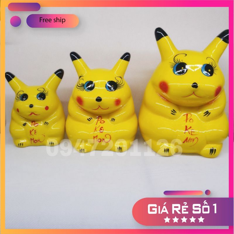 Heo lợn sứ tiết kiệm hình Pikachu siêu dễ thương. Gốm sứ Bát tràng