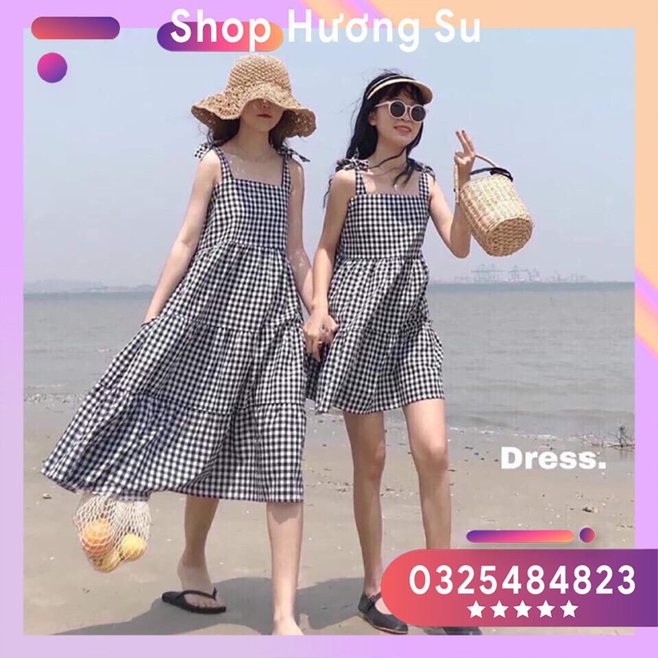 [ Mã FAMAYWA2 giảm 10K đơn 50K] [SIÊU HOT] Váy BabyDoll Kẻ Có Dây Buộc