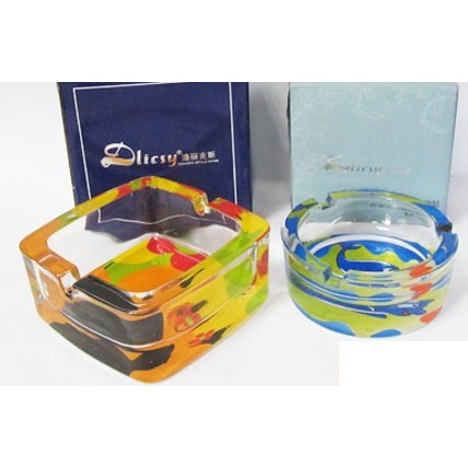 Gạt tàn thuốc lá pha lê màu họa tiết tròn- giao mẫu ngẫu nhiên