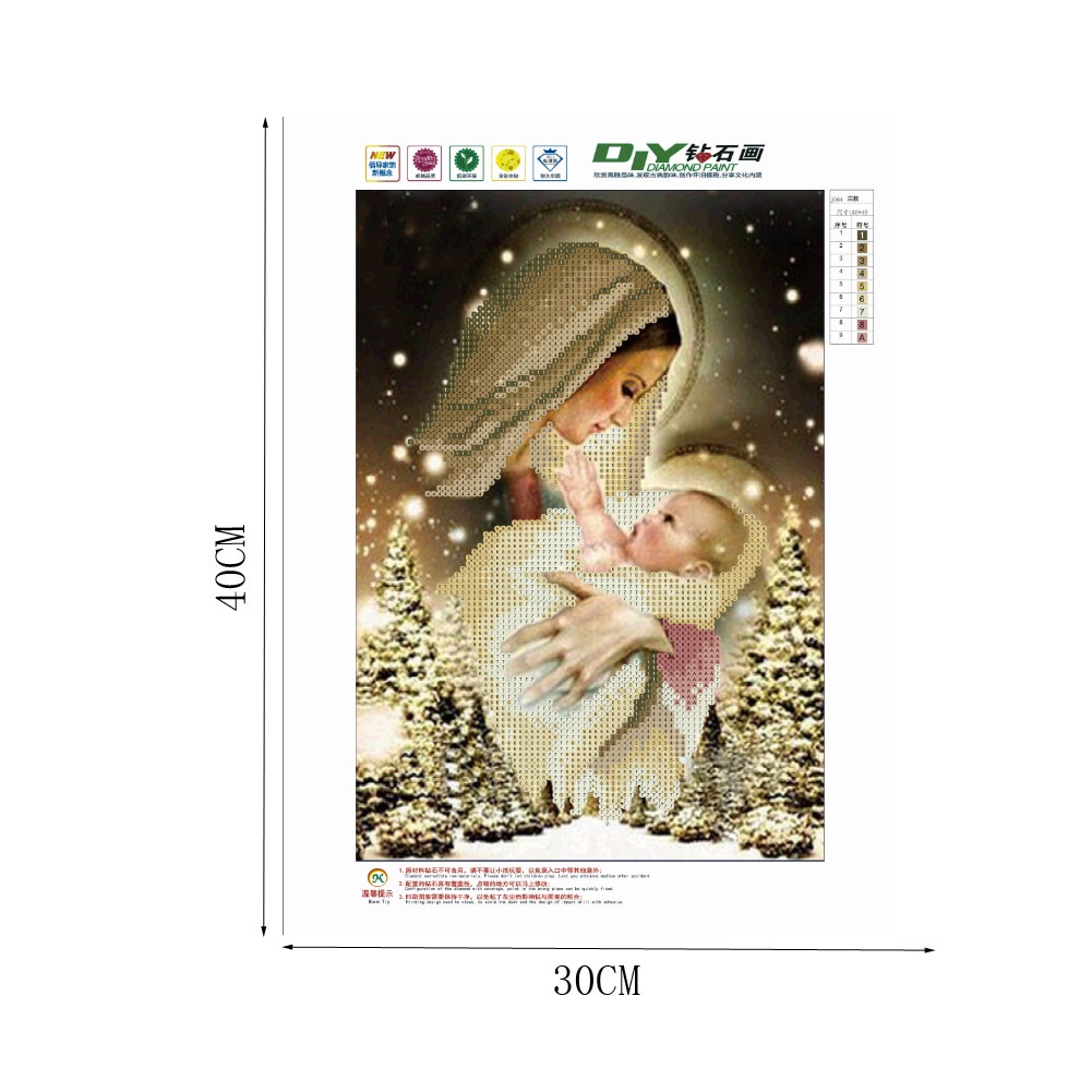 Tranh Thêu Trang Trí Thủ Công 5D Hình Cô Gái Và Em Bé (Mũi Thêu Hình X)