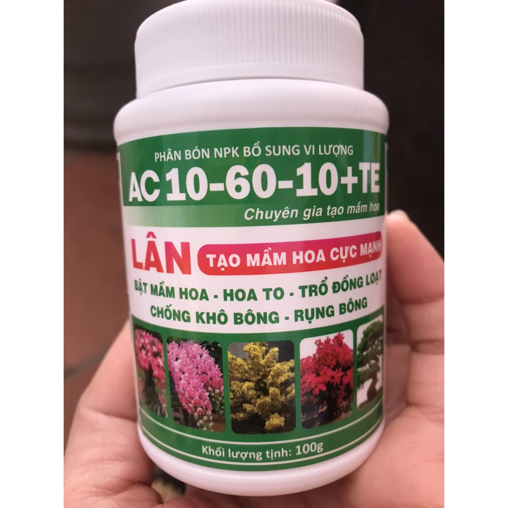 Phân bón hỗn hợp NPK siêu lân xanh 10 60 10, tạo mầm hoa cực mạnh, lọ 100gam