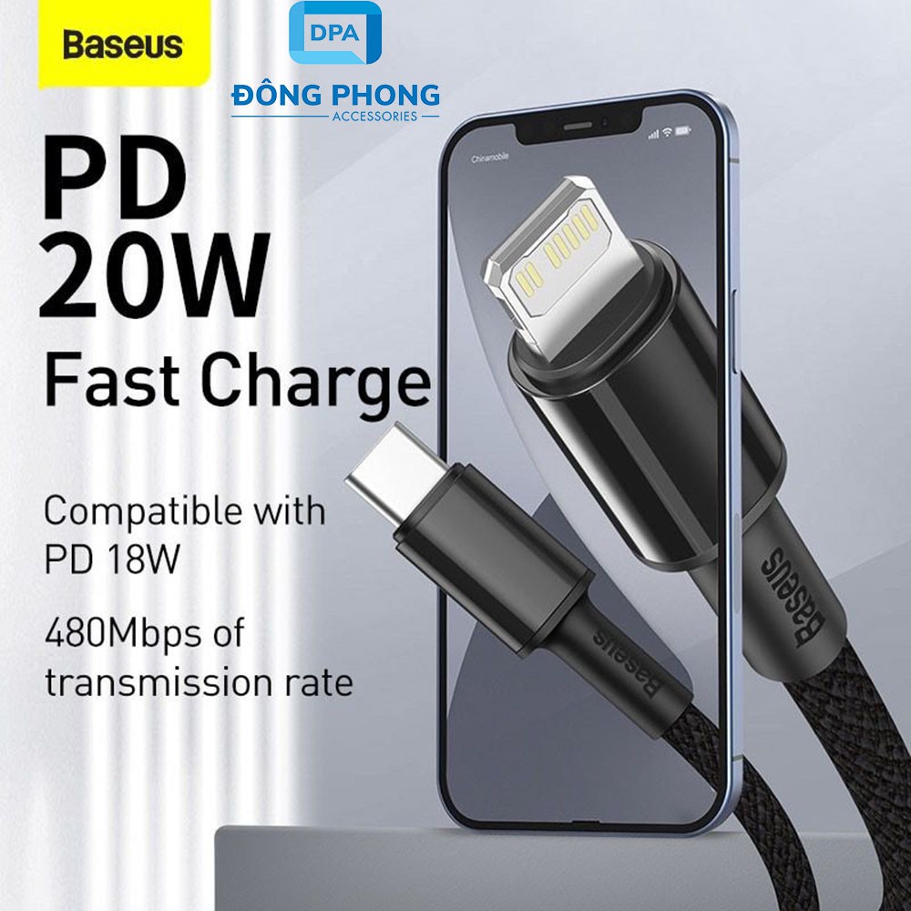 [Mã 2404EL10K giảm 10K đơn 20K] Cáp Sạc Nhanh Type C To Lightning PD 20W Baseus Fast Charge Dài 1 Mét Chính Hãng