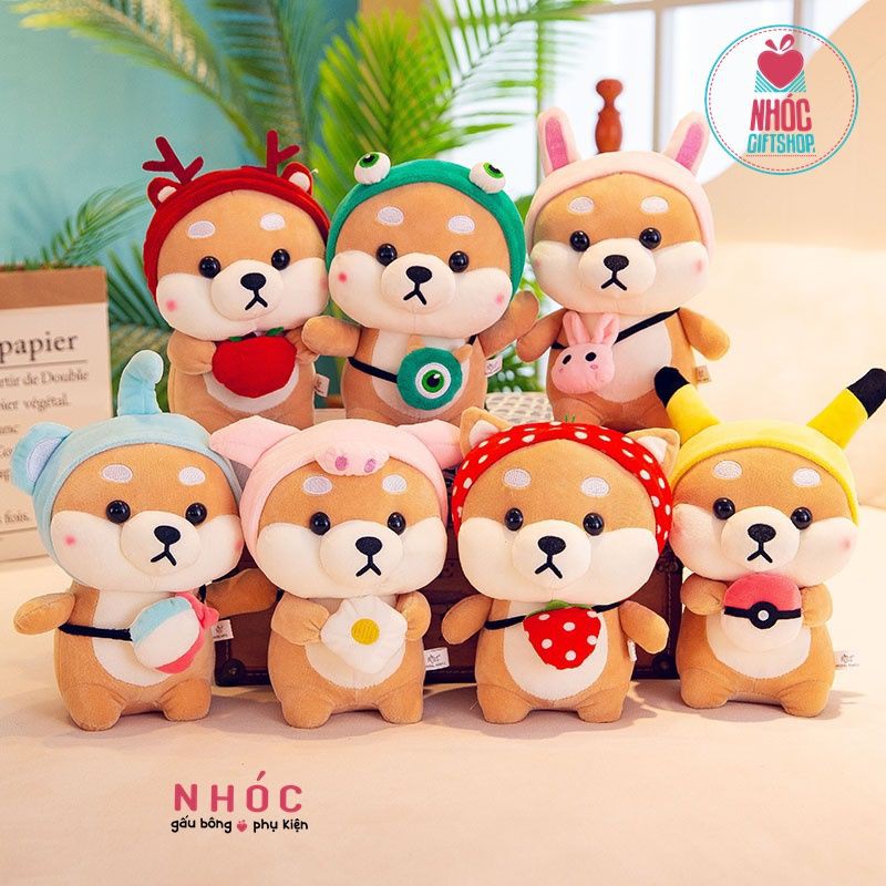 Gấu Bông Hoạt Hình Chó Shiba Cosplay Đội Nón Thú Lông Mịn Bông Mềm Hàng Cao Cấp Đồ Chơi Cho Bé An Toàn Dễ Thương Size 20