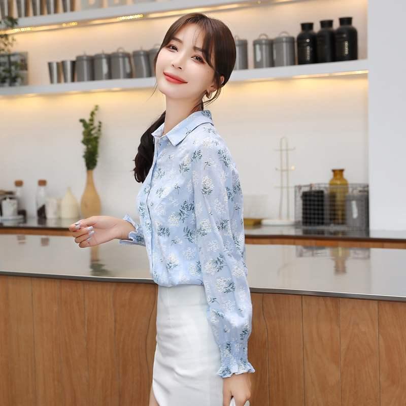 áo sơ mi nữ áo croptop áo sơ mi nữ áo sơ mi áo sơ mi tay ngắn Áo Sơ Mi Tay Dài Ống Loe Dáng Rộng In Họa Tiết Hoa Thời Trang Mùa Thu Hàn Quốc 2022
