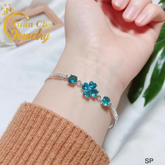 HÀNG HOT Lắc Tay Nữ, Vòng Tay Bạc Nữ ,Cỏ Bốn Đá May Mắn Tài Lộc, Đủ Màu Đá Theo Mệnh
