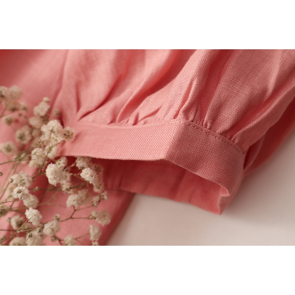 Áo li vai Linen KANAMY tay phồng màu hồng