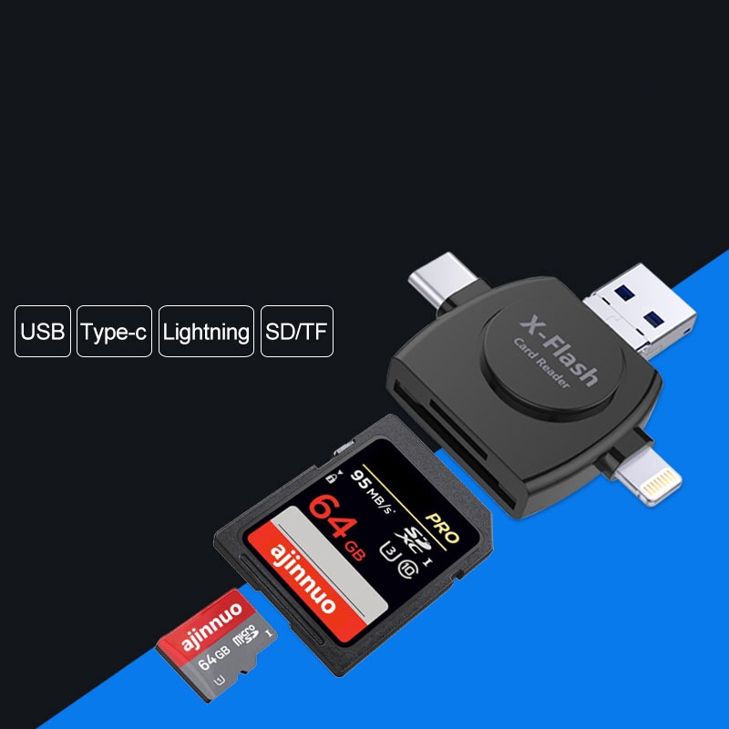 Đầu đọc thẻ nhớ Micro SD giắc nối Type-c/Lightning/Micro USB 4 trong 1