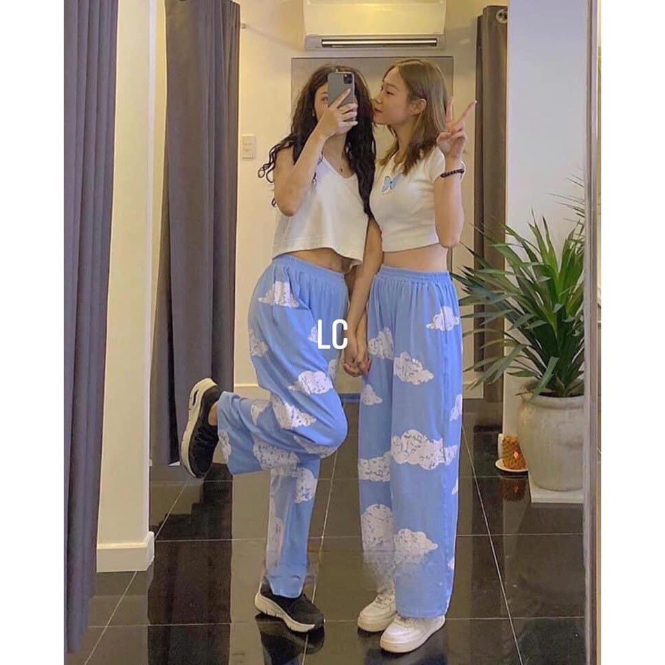 Set Áo Thun Croptop Body Bướm + Quần Cullotes Ống Rộng Vân Mây Xanh Siêu | BigBuy360 - bigbuy360.vn
