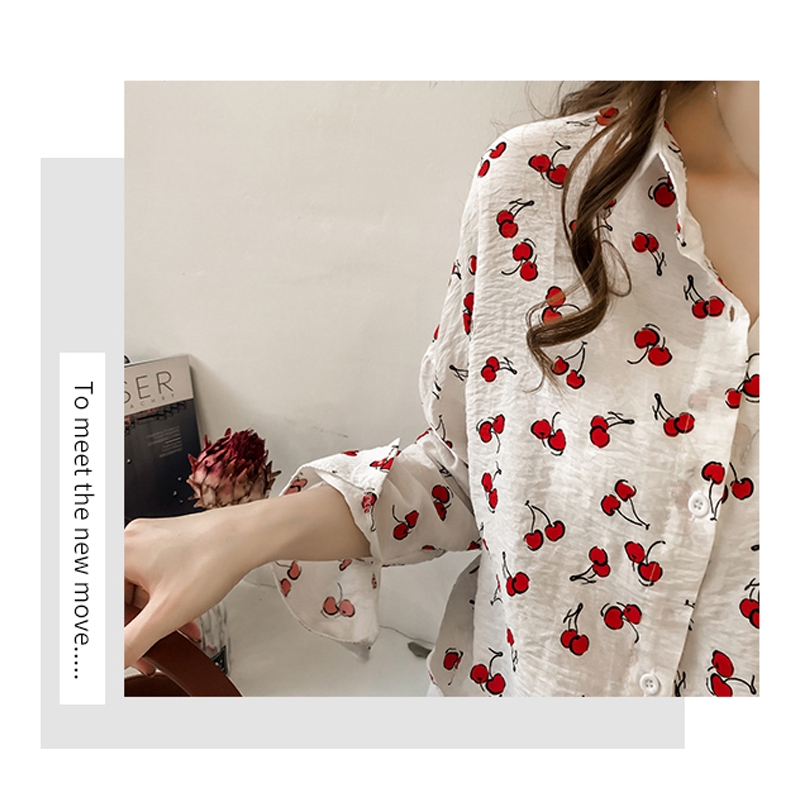 Thời Trang Nữ Áo,Phiên bản Hàn Quốc của cherry đẹp áo in,kích thước M-4XL,Polyester 【lyfs】