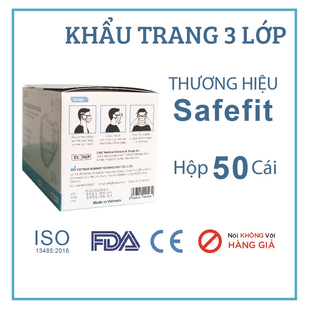 Khẩu Trang Y Tế Safefit 3 Lớp - Hộp 50 cái