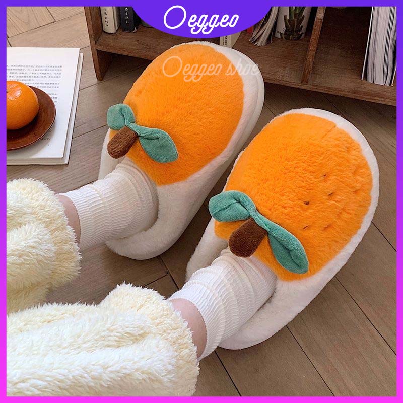 Oeteo Dép Bông Đi Trong Nhà Đế Dày Mũi Tròn Màu Cam Cho Nữ