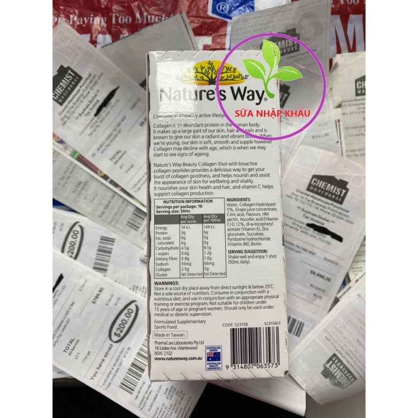 Nước Collagen Nature’s Way Beauty Collagen Shot hộp 10 chai 50ml Nhập Khẩu Úc Date Xa