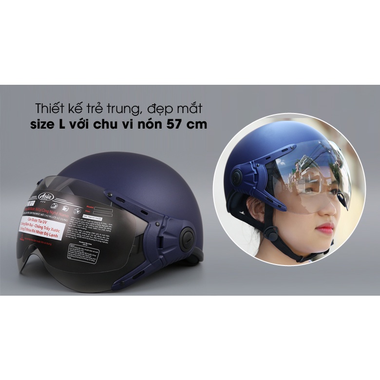 Mũ bảo hiểm Asia nửa đầu có kính chắn bụi, Asia helmet 105K