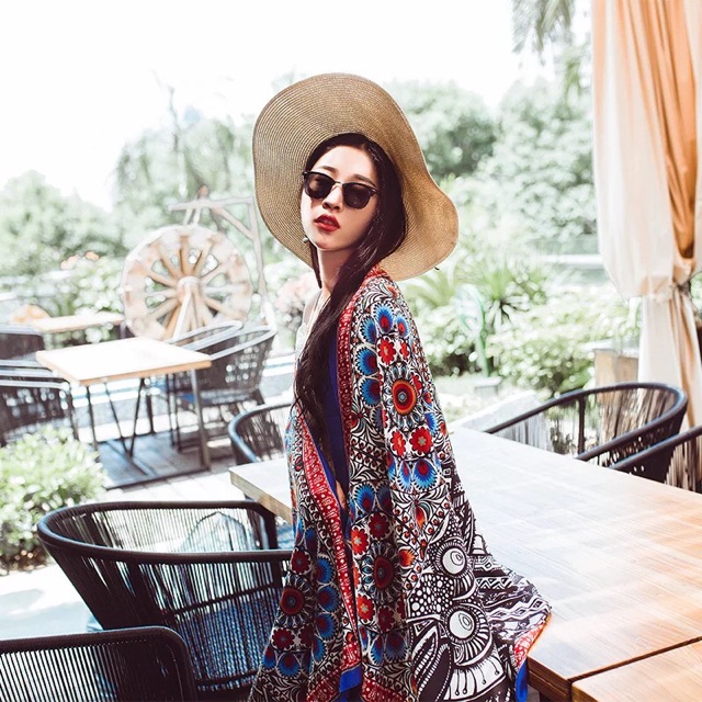 Khăn choàng du lịch biển khăn choàng boho in hoạ tiết thổ cẩm