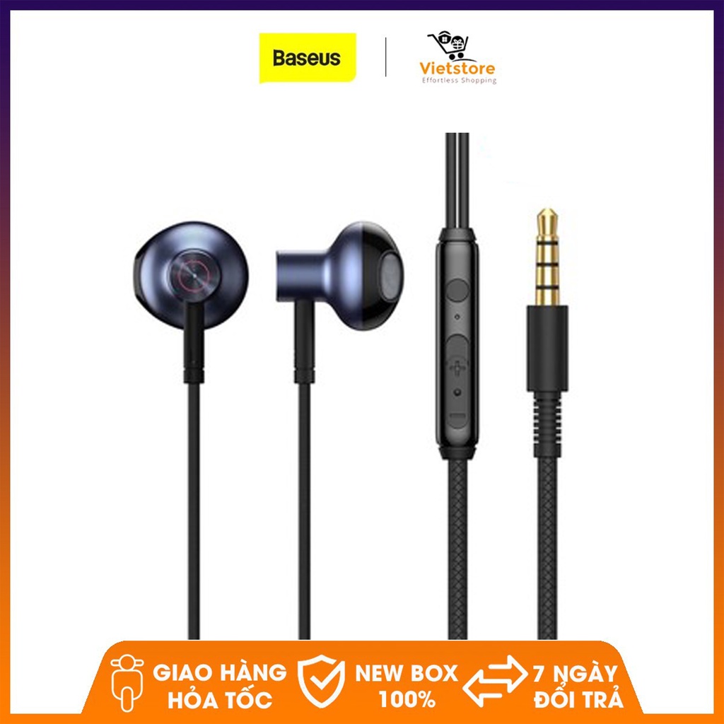 Tai Nghe Nhét Tai Baseus H19 Âm Thanh Nổi 6D Và Mic Cho Điện Thoại Xiaomi, Samgssung Jack Cắm 3.5mm