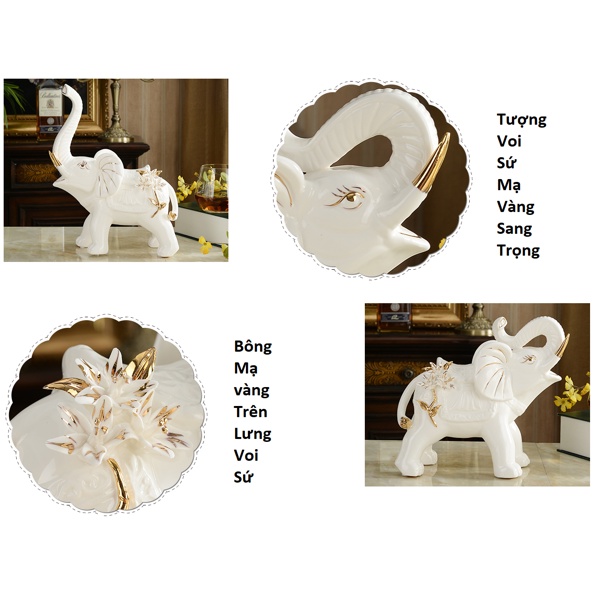 Bộ tượng voi trắng,vậtt phong thuỷ bằng Gốm Sứ Cao Cấp-decor trang trí bàn,tủ,kệ,đẹp,quà trặng ý nghĩa giá rẻ