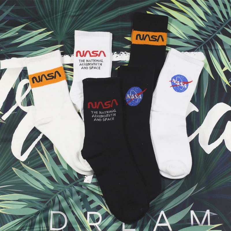 Tất Bắp Chân Cotton Thoáng Khí In Logo NASA