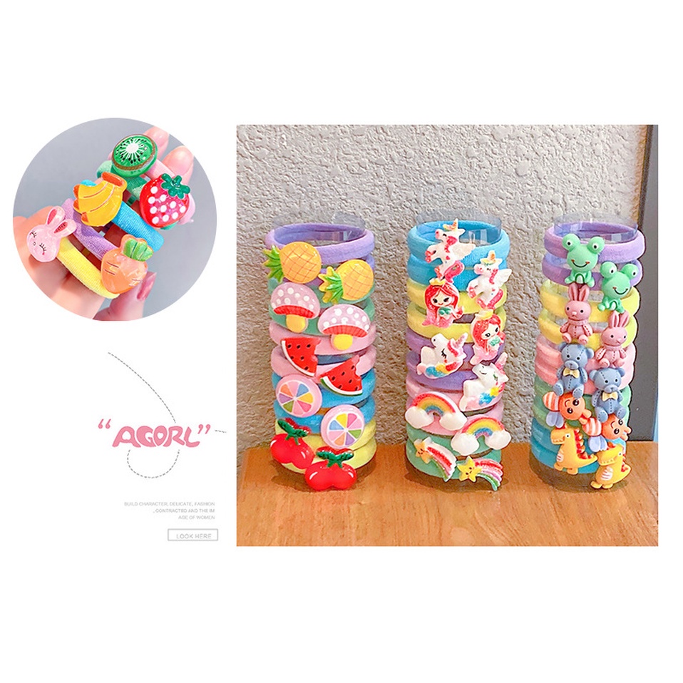 Set 10 dây cột tóc cao su Haimeikang co giãn họa tiết hoạt hình xinh xắn