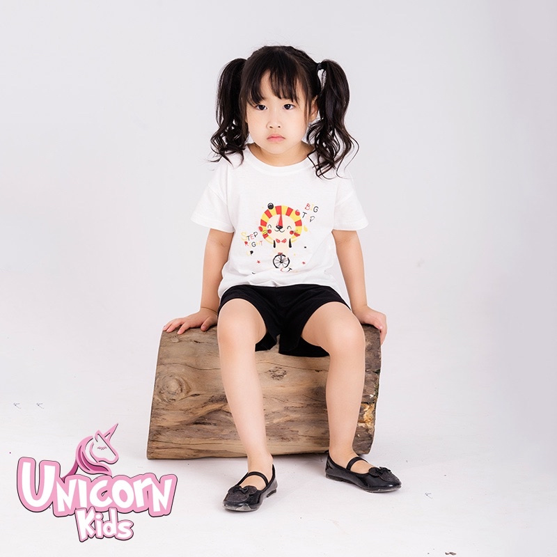 Áo phông cộc tay bé gái bé trai Unicorn Kids hình hổ bé làm xiếc 100% cotton, từ 1- 5 tuổi cân nặng từ 8.5 - 22kg