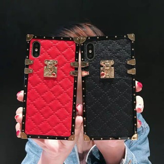 Ốp lưng da vuông giả kim loại iphone x / xs max / 8 plus / 7 plus