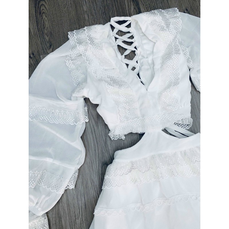Đầm maxi trắng phối ren đan lưng [ FREESIZE DƯỚI 55KG] nhẹ nhàng nữ tính | BigBuy360 - bigbuy360.vn