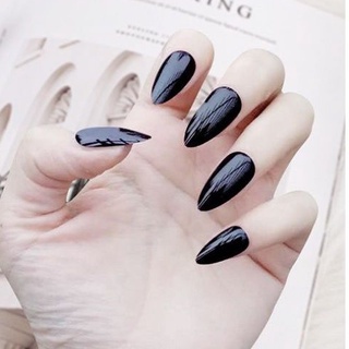 Bộ 24 móng tay giả đen dài fom nhọn