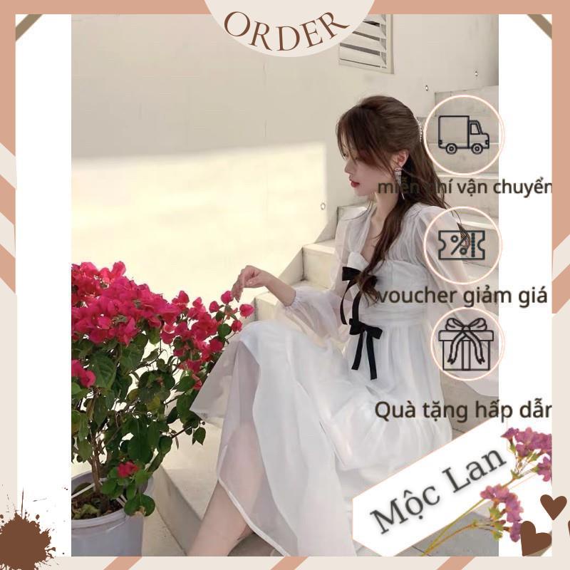 SẴNĐầm trắng xoè tầng voan ulzzang tiểu thư đính nơ công chúa xinh dự tiệc prom/Váy bánh bèo tay bồng vintage retro | BigBuy360 - bigbuy360.vn