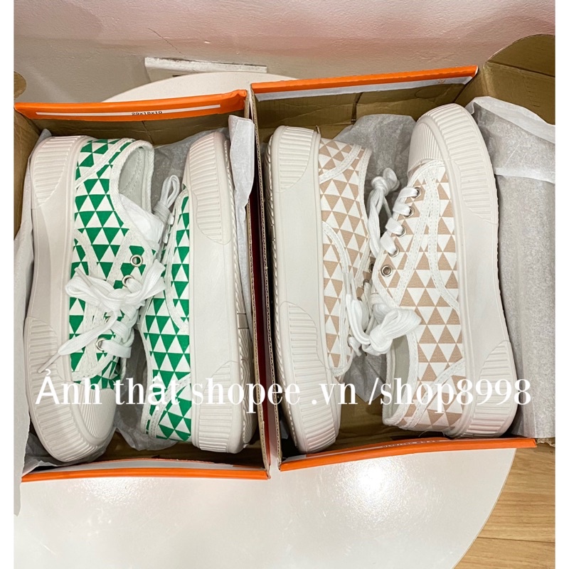 Giày thể thao, sneaker nữ vải canvas mềm phối họa tiết màu siêu xinh đế bánh mì tăng chiều cao