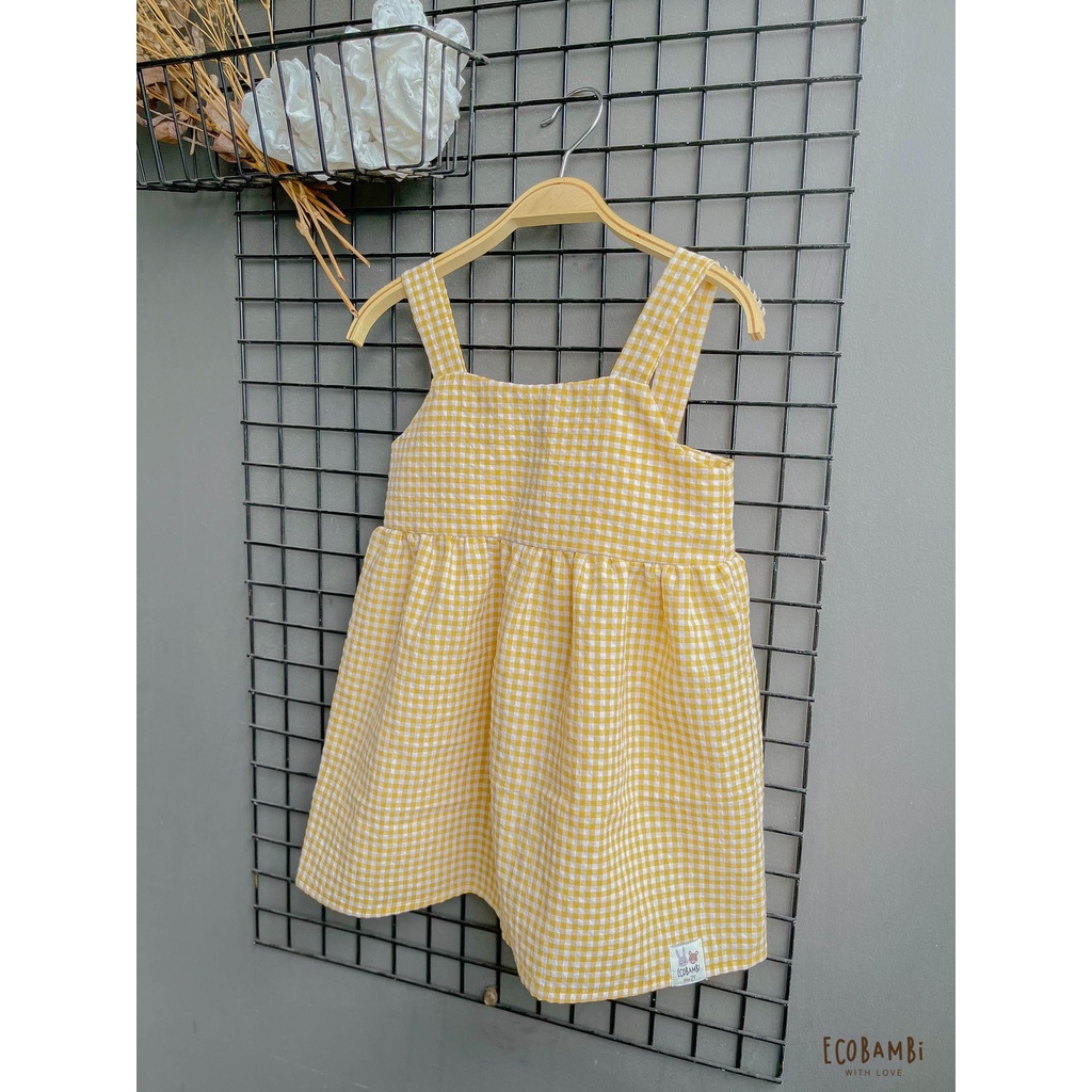 Đầm công chúa dáng xoè babydoll hai dây cotton muslin hoạ tiết dành cho bé gái - Ecobambi