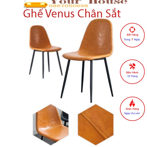 Ghế Bọc Da Venus Chân Sắt Cao Cấp - Hàng Nhập Khẩu