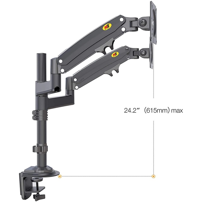 Giá treo 2 màn hình nb h180 22 - 27 - 32 inch xếp màn trên dưới gắn bàn xoay 360 độ ưu việt hơn nb f160
