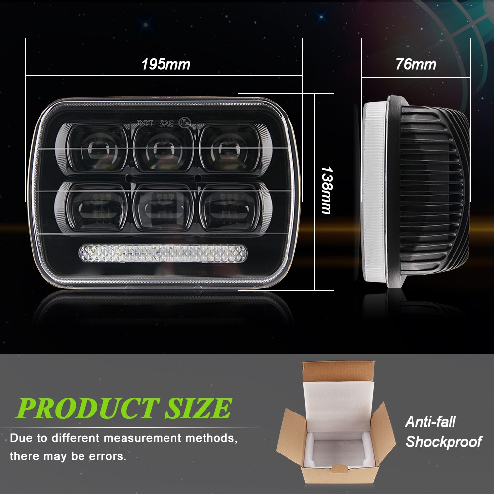 UNI-SHINE DOT E9 7X6 &quot;5x7&quot; Đèn pha LED hình chữ nhật DRL Cree Đèn pha chiếu sáng cao cho xe tải Toyota Pickup Jeep wrangler