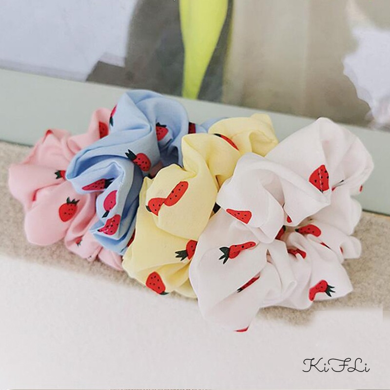 Dây buộc tóc, cột tóc vải scrunchies quả dâu siêu đẹp KIFLI