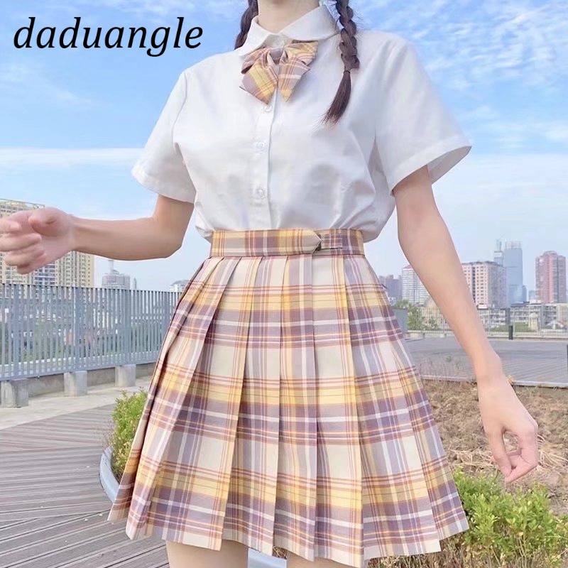 Daduhey Chân váy xếp li 2022 phong cách JK phối đồng phục thời trang nữ