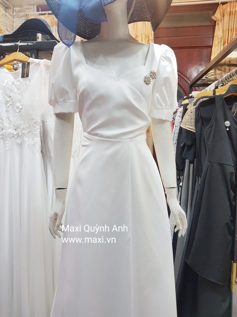 Đầm maxi trắng, dạ hội tay phồng xẻ tà sang trọng - Hình thật Sp 100% | BigBuy360 - bigbuy360.vn