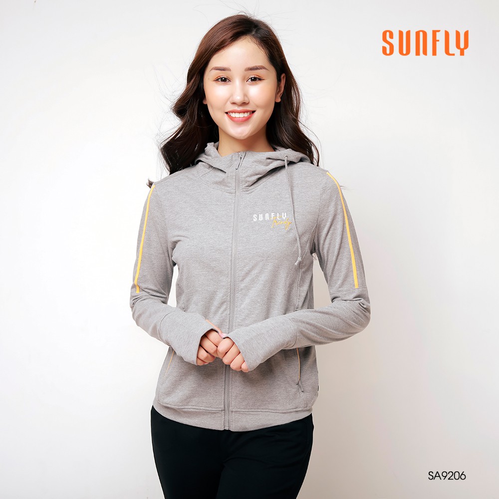 Áo chống nắng cotton SUNFLY kéo khóa có mũ, cản tia UV, co giãn SA9206