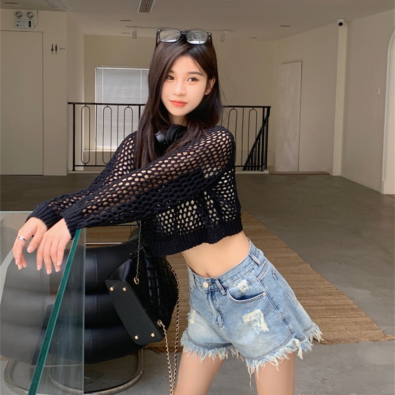 Áo Len Nữ Tay Dài Khoét Lỗ Thời Trang