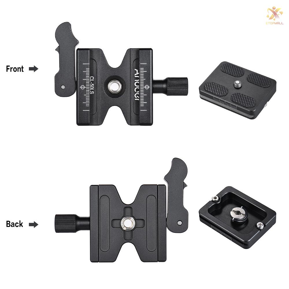 ET Andoer CL-50LS Aluminum Alloy Quick Release Clamp and Quick Release Plate with Adjustable Lever Knob-Type 1/4&quot; &amp; 3/8&quot; Screw Hole Compatible for Arca Swiss Standard Quick Release Plate Ball Head Tripod