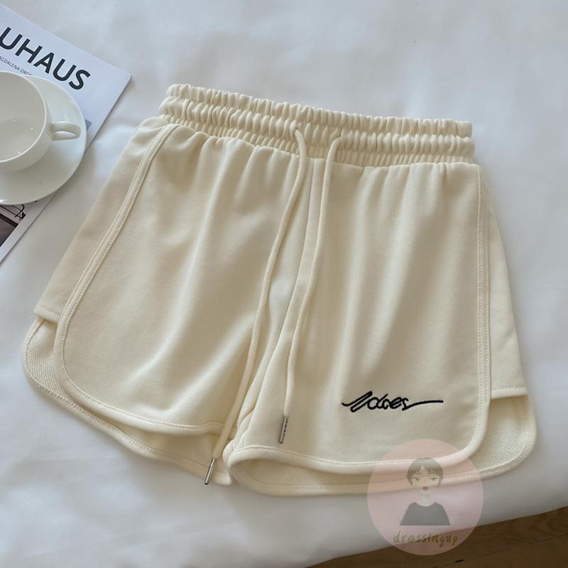 Quần Short Nữ Lưng Thun Rút Dây Thêu Chữ Thời Trang