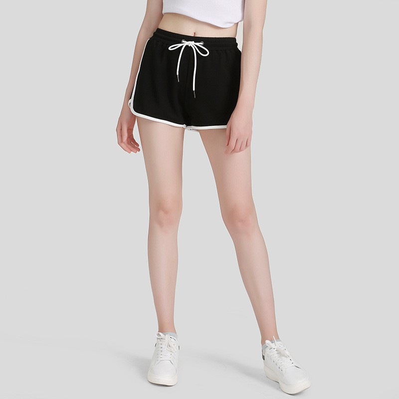 Quần short nữ viền kẻ trắng buộc dây thể thao ulzzang chất thun mềm mát - GENZOO