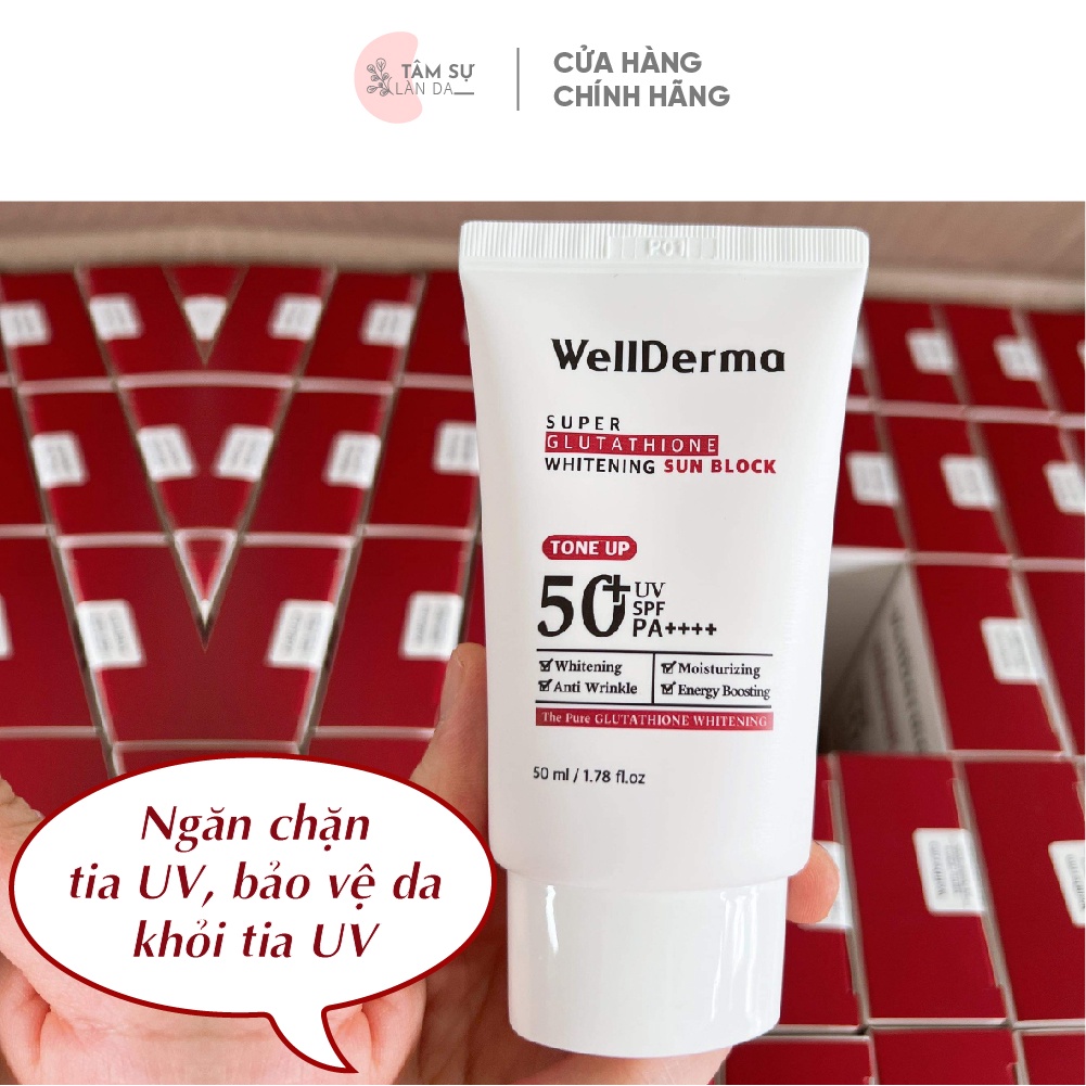 Kem Chống Nắng Nâng Tone WellDerma Super Glutathione Whitening Sun Block Tone Up SPF50+ PA++++  50ml