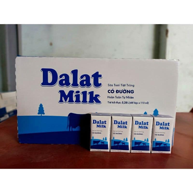 Sữa Đà Lạt Milk 110 có đường, Thùng 48 hộp sữa tươi có đường Đà lạt milk 110ml