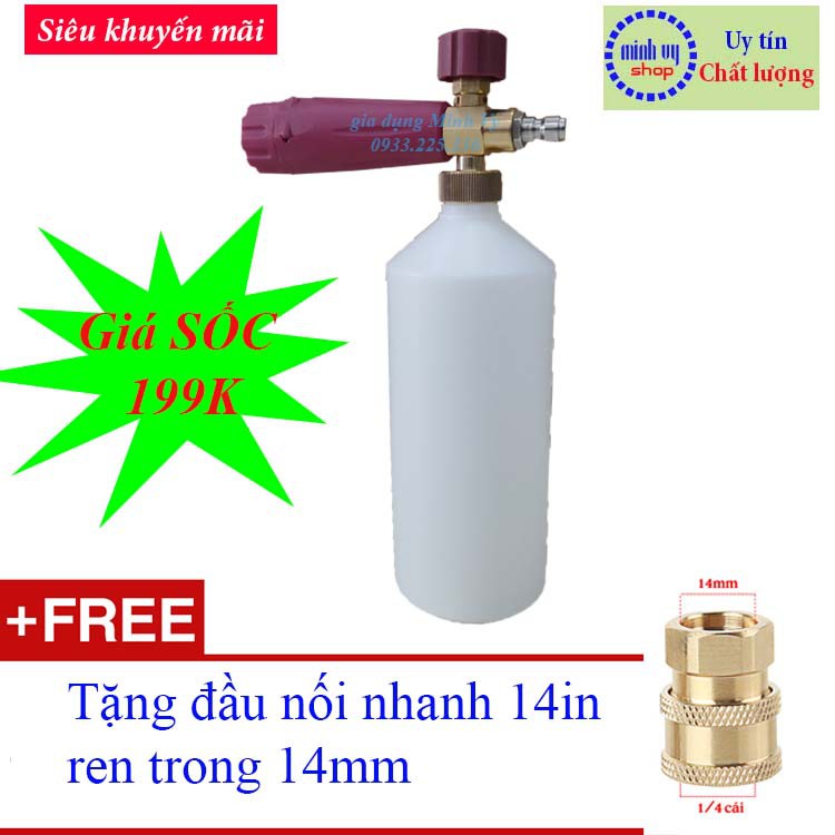 Bình tạo bọt tuyết tặng khớp nói nhanh gắn súng phun xịt rửa của máy rửa xe BBT1L+KB14