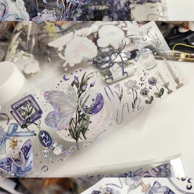Băng dính washi tape PET tape hoạ tiết hoa tím nhà ISLAND TIDE STUDIO