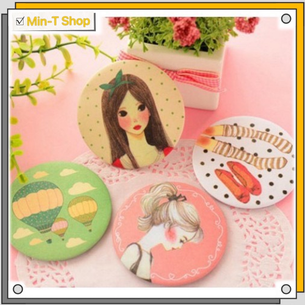 Gương trang điểm mini siêu cute cầm tay bỏ túi Hàn Quốc tiện lợi