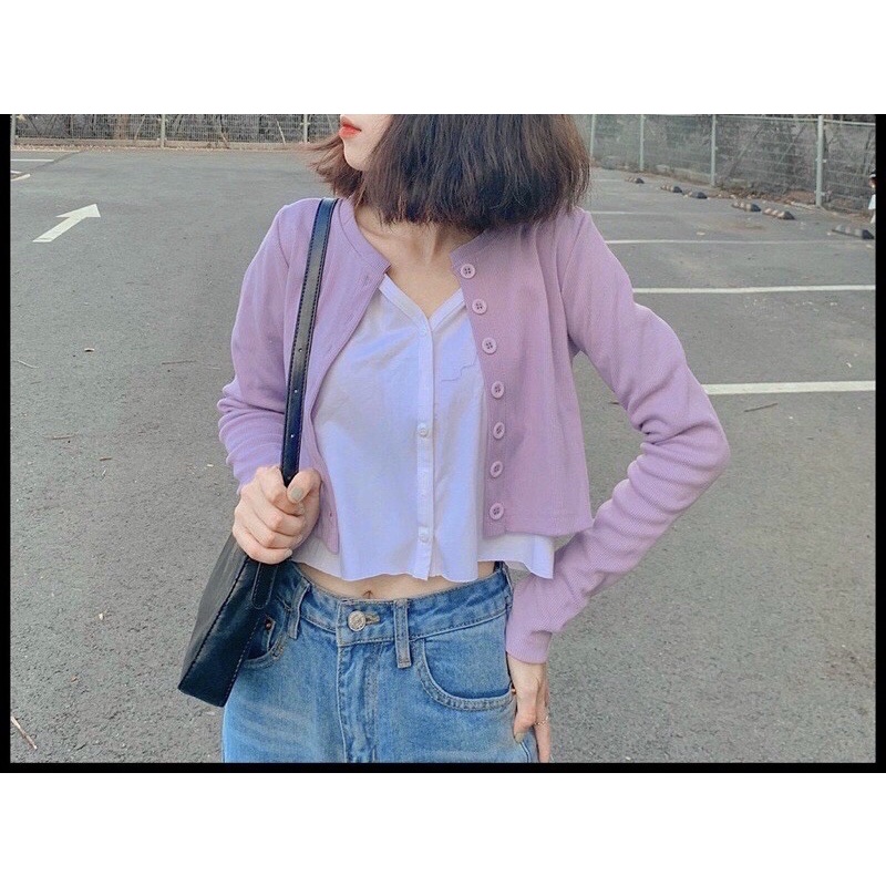 ÁO THUN GÂN TAY DÀI NÚT TO MẶC 2 KIỂUChizi Shop